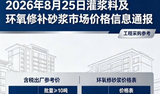 七里河2026年8月25日灌浆料及环氧修补砂浆市场价格信息通报